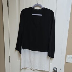 Zara Basic Women's Layered Two-Tone Black and White Blouse Top Shirt XS